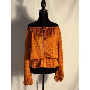 Michael Kors Off- Shoulder Peasant Top Orange Animal Print Size Medium